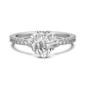 Usine de bijoux spécialisée Dylam, festival de Noël 2024, cadeaux de Noël, argent S925, zircone 5A, anneaux en forme de cœur avec nœud papillon - Product Image 1