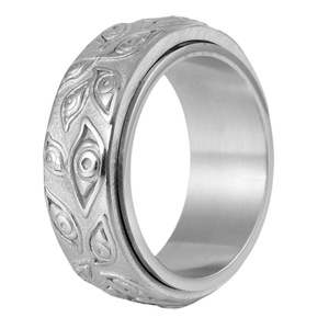 Evil Eye <b>Titanium</b> Steel <b>Ring</b> For Men Rotatable Retro Style Stress Relieving Jewelry Gold Color Plant Pattern Geometric Design - Product Image 5