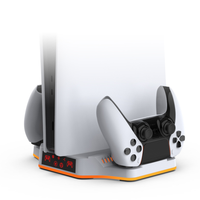 Support de console de jeu avec base de refroidissement à lumière d'ambiance colorée RVB pour manette de jeu PS5 Pro/Slim Station de charge à double siège