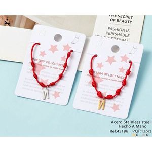 Cavigliera con sette nodi in acciaio inossidabile con lettera N, corda rossa, gioielli fatti a mano alla moda per donne e ragazze - Product Image 1
