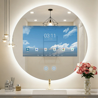 Espejo de TV Inteligente Moderno con Pantalla Táctil Iluminada, Resistente al Agua IP44, Diseño Gráfico con IA para Sala de Estar, Villa, Baño