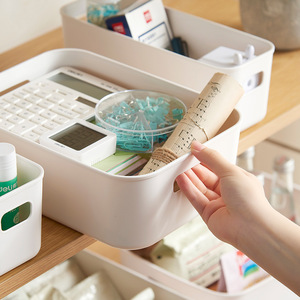 <b>Plastic</b> Desktop Storage <b>Box</b> Rectangle Solid Color Covered Office Organizer for Snacks Cosmetics Dormitory Office Use - Product Image 4