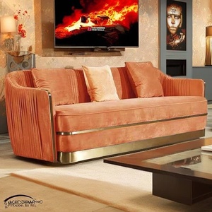 Sofá <span class=keywords><strong>de</strong></span> terciopelo plisado naranja dorado, muebles <span class=keywords><strong>de</strong></span> hotel tapizados, sofás <span class=keywords><strong>de</strong></span> 3 plazas - Product Image 2