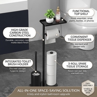 Support de rangement vertical multifonctionnel et écologique en acier au carbone pour rouleaux de papier, porte-brosse et porte-papier toilette pour salle de bain