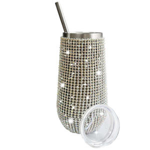 DD2748 Gobelet isotherme en acier inoxydable avec strass, motif œuf, pour vin, café et eau, avec diamants et paillettes - Product Image 5