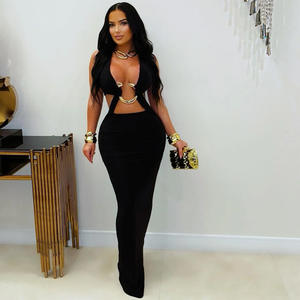 C7572 2026 Nuevo Vestido de Fiesta Sexy y Elegante para Mujer, Primavera-Verano, Color Sólido, con Cordones, Tipo Lápiz, de Cachemira, con Diamantes, Maxi Vestido - Product Image 3