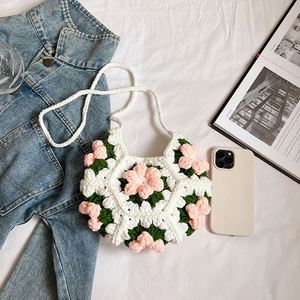 Handmade Crocheted 3D Bubble <b>Flower</b> Shoulder Crossbody Bag for Women Fresh Sweet Crescent <b>Single</b> Strap Fashionable Design - Product Image 4