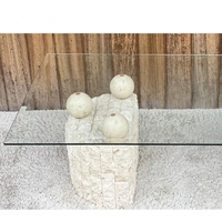 Nouveau design Table basse en travertin beige clair Dessus de table en verre Table basse en pierre naturelle pour la maison