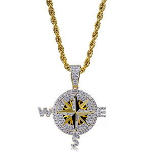 Hiphop estilo diamante helado de oro brújula colgante collar de la joyería - Product Image 1