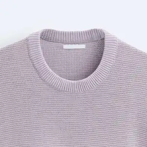 Pull en tricot de coton personnalisé col rond manches longues bloc de couleur gaufré tricoté pull pull tricots hommes