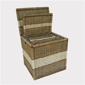 Panier de rangement rectangulaire en bambou direct d'usine avec coffre en osier et poignées de tissage bicolores durables pour les jouets - Product Image 5