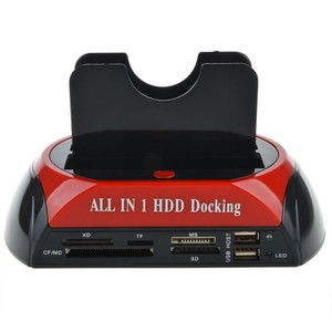 Carcasa externa de doble ranura para discos duros <span class=keywords><strong>IDE</strong></span> y SATA |   Hub USB 2.0 y Lector de Tarjetas |   Copia de Seguridad con un Solo Toque |   PC Mac - Product Image 1
