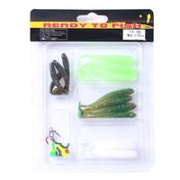 Vente en gros de SOL001 ~ 007 hameçons à tête plombée en plomb artificiel et appâts à vis sans fin en plastique souple leurres de pêche kit combiné