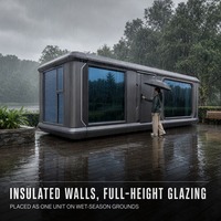 Cabine préfabriquée en forme de capsule pour les zones climatiques froides, maison modulaire isolée avec fenêtres en verre pleine hauteur