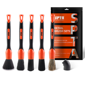 SPTA Juego de 5 Cepillos para Detallado de Autos, Cepillos de Pelo de Jabalí Suave para <span class=keywords><strong>Limpieza</strong></span> de Interiores, Exteriores, Ruedas, <span class=keywords><strong>Motor</strong></span> y Cuero - Product Image 2