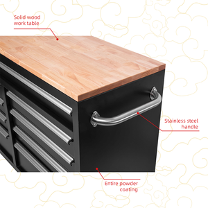 <span class=keywords><strong>Armoire</strong></span> à outils de <span class=keywords><strong>garage</strong></span> multifonctionnelle industrielle de 42 pouces en acier noir avec revêtement en poudre, 4 roues, dessus en bois, 9 tiroirs de <span class=keywords><strong>rangement</strong></span> - Product Image 3