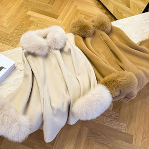 Winter Elegant Knitted <strong>Wool</strong> Shawl With Fox Fur Collar and Sleeves <strong>Capes</strong> for Women Ladies Cashmere <strong>Wool</strong> Fox Fur <strong>Cape</strong> Shawl - Product Image 6