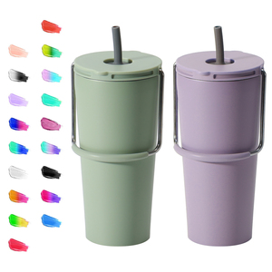 Bouteille d'eau élégante et pratique en acier inoxydable 304 avec poignée multicolore et paille, gobelet pour boissons à emporter - Product Image 4