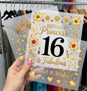 Tiara Dorada de Princesa Personalizada para Cumpleaños de 16 Años, Calcomanía Termoadhesiva de Goma para Camisetas Ecológicas - Product Image 1