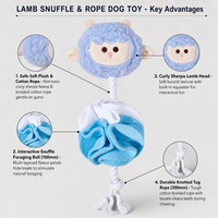 Jouet pour chien en peluche mouton mignon avec couineur, jouet à mâcher rembourré avec longue corde pour chiens de petite et moyenne taille