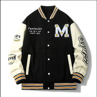 Blouson de baseball personnalisé pour homme en PU, style streetwear européen, coupe ample, zippé, col montant, broderie de lettres, pour l'automne