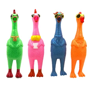 Amazon Hot Sale OEM Custom Funny Rubber Squawking Yellow Rubber Chicken Interact Pet Squeeze Pet Chew Toy Screaming Chicken