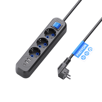 PHEIYON Regleta de 3 tomas europeas con USB-A y USB-C, 16A 3680W, con interruptor maestro de encendido/apagado, para uso hospitalario