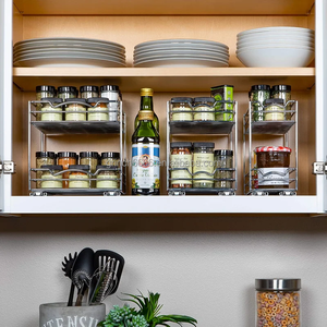 Organisateur d'épices <span class=keywords><strong>coulissant</strong></span> pour armoire, robuste, double étagère coulissante pour armoires de cuisine supérieures et placards - Product Image 3