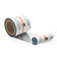 Film d'emballage alimentaire laminé en plastique personnalisé, résistant à l'humidité, en rouleau, avec logo sur mesure, pour huile d'olive et gelée, en feuille d'aluminium
