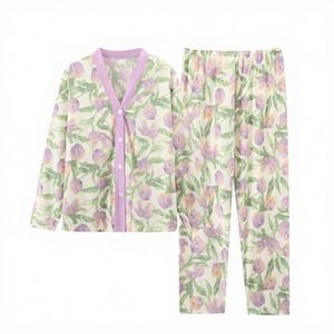 High Quality ODM Soft Printed V-Neck Cardigan Trendy Floral Animal Patchwork Elegant Loose-Fitting Women's Home Wear Cartoon - Product Image 4