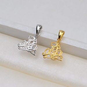 Pendentif en argent S925 fait main, baroque, 3 papillons, perle, base creuse, collier, accessoire, composants de bijoux DIY, 1395 - Product Image 2