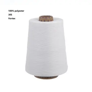 100% Polyester Yarn 30S/1 40S/1 Vortex Spun Raw White For Knitting And Weaving