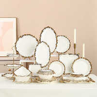 Assiette ovale en porcelaine blanche à bord doré de luxe, plat de service en céramique 12''/14'', grands plats de service pour réceptions, fêtes, steak