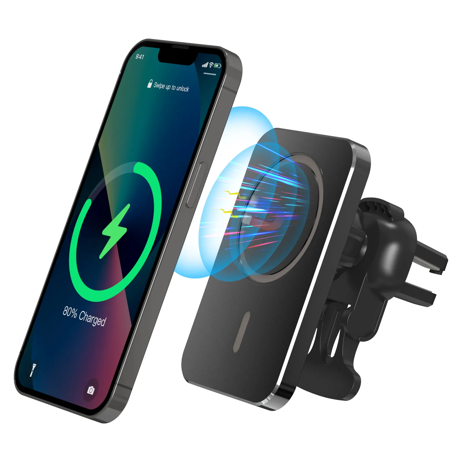 Magnetic Wireless Car Charger 15W Fast Charging For iPhone 14 Aluminium Alloy Holder Air Vent Mount