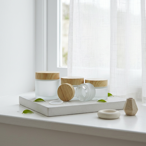 Wholesale Luxury Frosted <b>Glass</b> Cosmetic Jars with Natural Bamboo Lids Eco-friendly Skincare <b>Packaging</b> Pots for Face Cream&Mask - Product Image 3