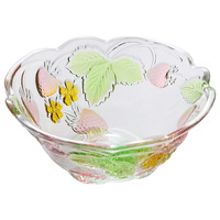 Creatieve gegolfde glazen serveerschaal 550ml, met textuur, aardbei- en bloemenmotief, voor salades, desserts, als middelpunt op tafel, serviesgoed