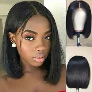 10 Inch Middle Part Heat Resistant Synthetic Hair Wig For Black Women Short Straight Black Bob Wig Human Hair Daily Party