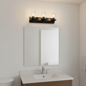 Luminaire de salle de bain vintage à 3 lumières, en métal noir mat, à fixer au mur, lampe de miroir à incandescence, blanc chaud 2700K - Product Image 2