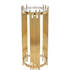 ขาตั้งดอกไม้ทรงกระบอกสำหรับงานแต่งงานและงานเลี้ยงฉลองเด็กอ่อน  ชั้นวางเค้กและขนมหวานสีทอง  ตกแต่งโต๊ะได้ตามต้องการ - Product Image 1