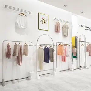 Floor Standing Retail Clothing Garment Rack Glossy Silver Clothes Display Racks Shelf For Boutique Clothing Shop