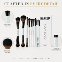 Ensemble de 10 pinceaux de maquillage à étiquette privée, poils synthétiques doux avec manches en bois blanc, OEM ODM, pinceaux cosmétiques professionnels