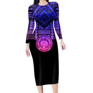 Robe fourreau d'été pour femmes Polynesian Tribal Design Ladies Elegant Off-The-Shoulder Evening Gown Custom - Product Image 2