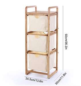 Cesto <span class=keywords><strong>de</strong></span> almacenamiento <span class=keywords><strong>de</strong></span> <span class=keywords><strong>ropa</strong></span> sucia <span class=keywords><strong>de</strong></span> bambú, cesto separador con tela blanca y 4 ruedas giratorias - Product Image 2