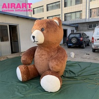Mascotte géante gonflable en peluche douce d'ours brun, publicité gonflable personnalisée en usine en forme d'ours en peluche à poils courts