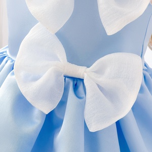 Vestido de princesa sin mangas para niñas, vestido formal plisado de tul satinado con doble lazo, ropa de verano - Product Image 3