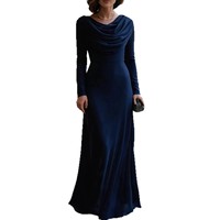 Robe de soirée formelle haut de gamme 2026 en organza translucide, simple et unie, à col bateau et manches longues, pour banquets et événements spéciaux