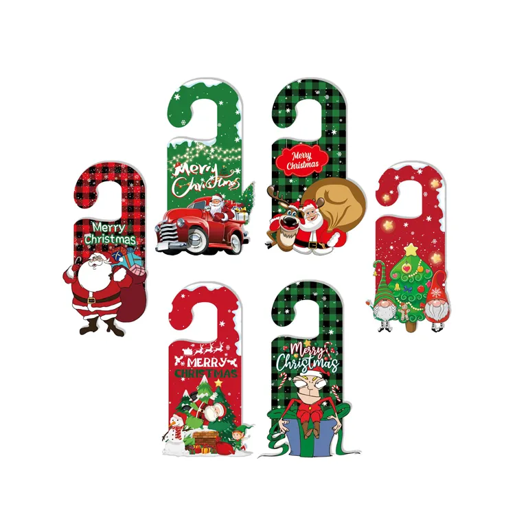 Decoración navideña caliente Santa Elk Door Hanger Handles Party Props Christmas Paper Door Hang Tags