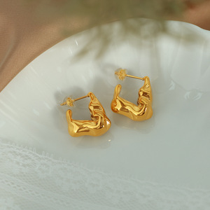 Irregular Gold Plated <b>Titanium</b> Steel <b>Stud</b> Earrings For Women Geometric Design Fashion Jewelry EH32 - Product Image 2