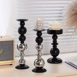 도매 독특한 블랙 실버 스테인레스 스틸 촛대 홈 파티 테이블 장식