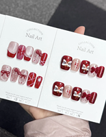 Faux ongles de Noël à presser, 24 pièces, rouges et verts scintillants, réutilisables, pour fêtes de fin d'année, vente en gros, OEM, coffret cadeau personnalisé pour les fêtes